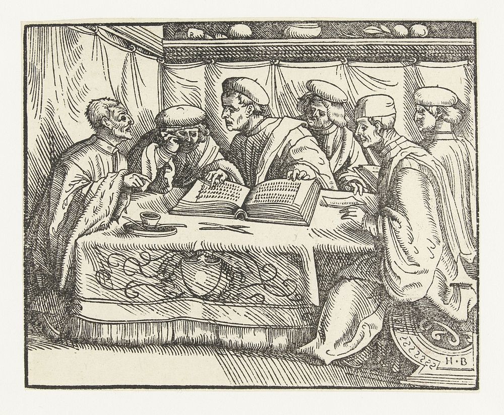 Zes geleerden zitten rond een tafel (1483 - 1519) by Hans Burgkmair I