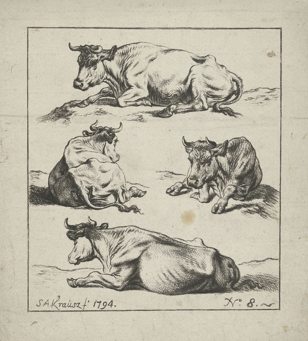 Studie van liggende koeien (1794) by Simon Andreas Krausz