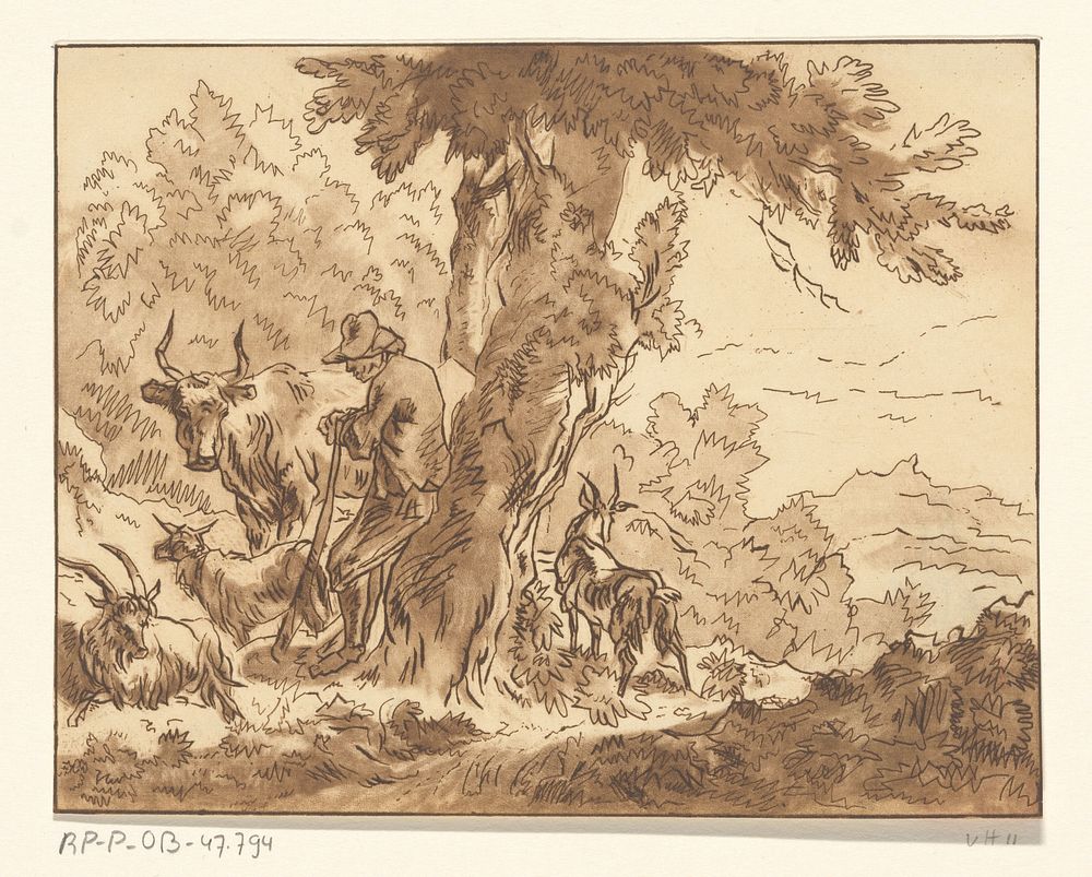 Herder bij boom (1821) by Christiaan Josi, Nicolaes Pietersz Berchem and Cornelis Ploos van Amstel