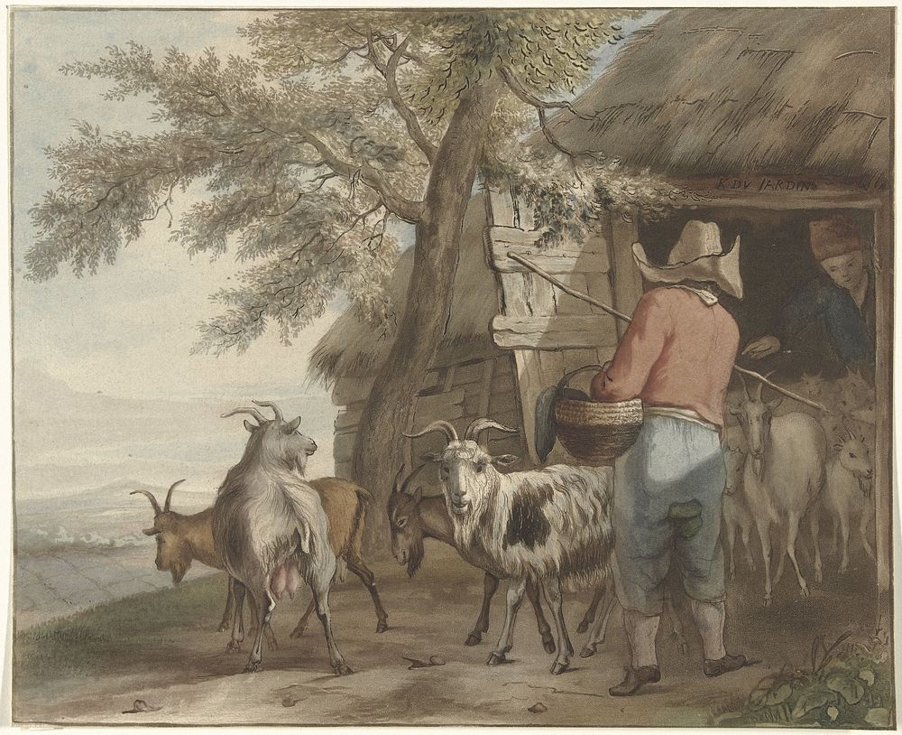 Geitenhoeder bij schuur (1821) by Christiaan Josi, Karel du Jardin and Cornelis Ploos van Amstel