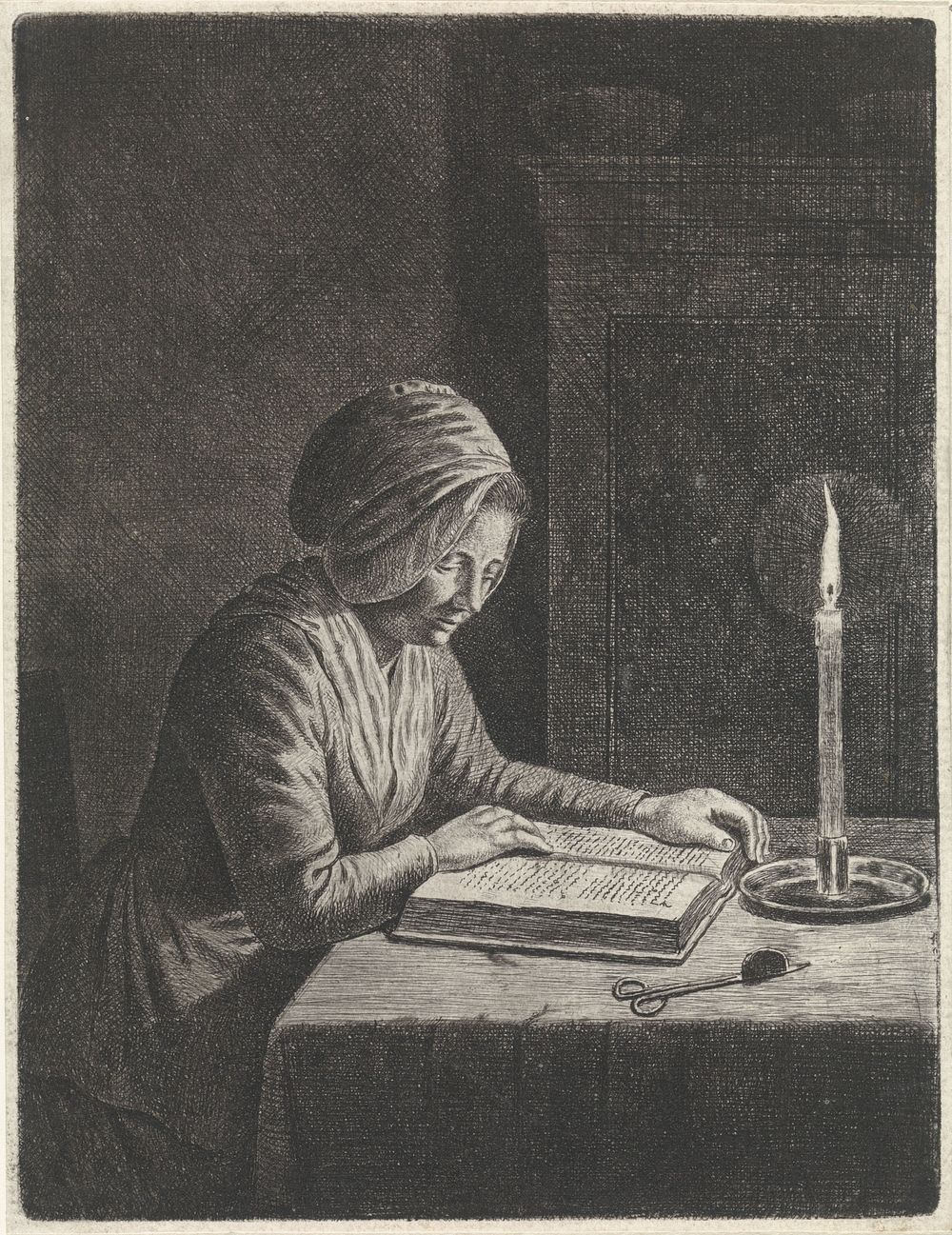 Donker vertrek met lezende vrouw (1778 - 1823) by Johannes Christiaan Janson