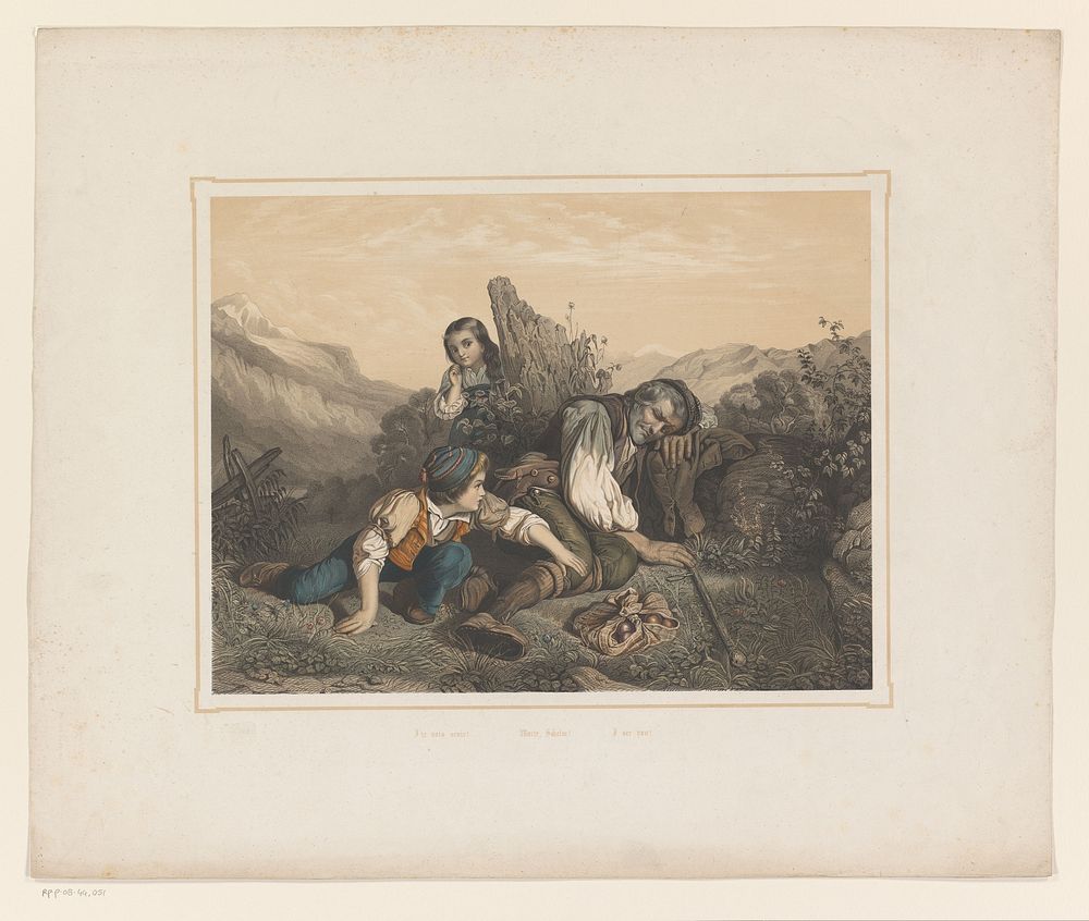 Jongen probeert te stelen van een slapende man (1825 - 1875) by anonymous and firma Joseph Scholz