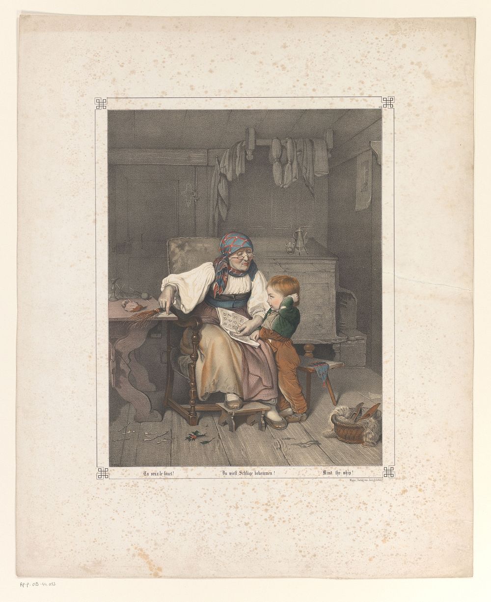Vrouw geeft een jongen les (1825 - 1875) by anonymous and firma Joseph Scholz