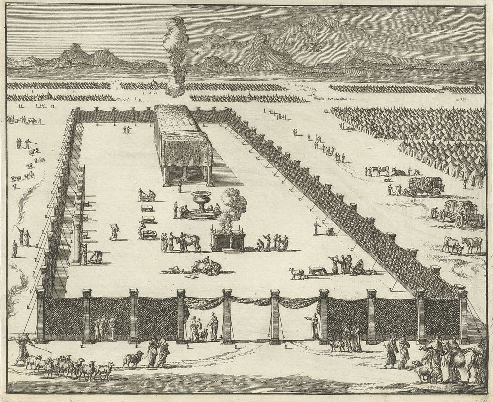 Gezicht op de voorhof en het tabernakel (1683) by anonymous and Jan Luyken