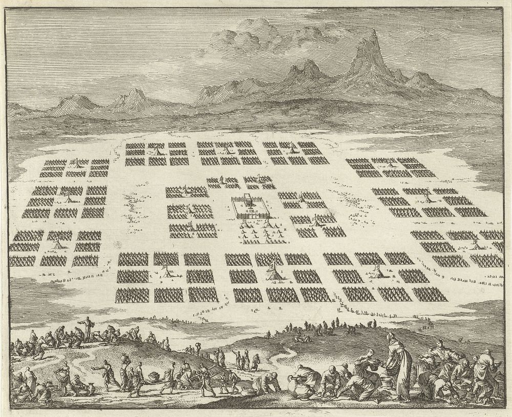 Tentenkampen van de twaalf stammen van Israël opgesteld rondom het tabernakel (1683 - 1762) by anonymous and Jan Luyken