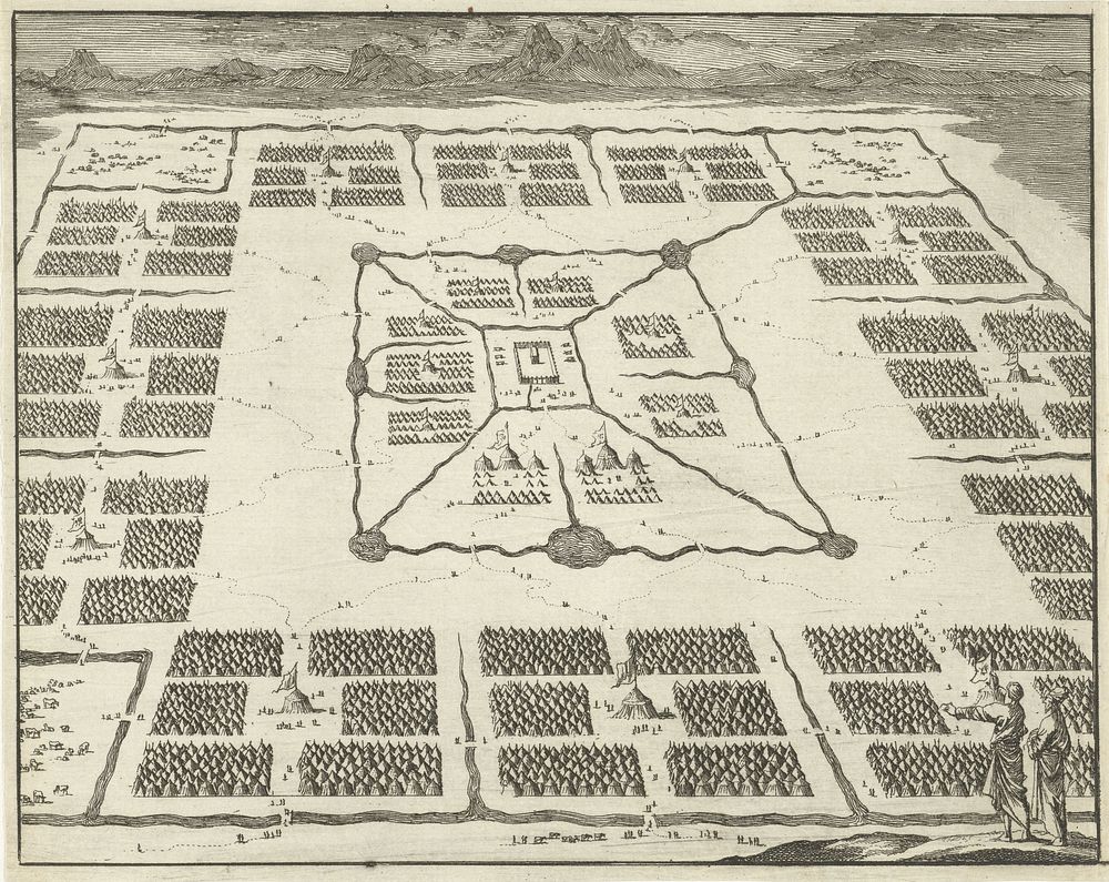 Tentenkampen van de twaalf stammen van Israël opgesteld rondom het tabernakel (1683 - 1762) by anonymous and Jan Luyken