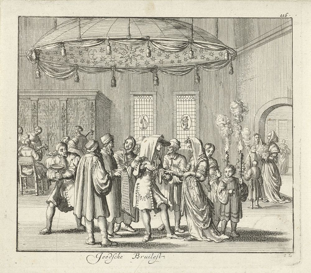 Joodse bruiloft (1683) by Jan Luyken and Timotheus ten Hoorn