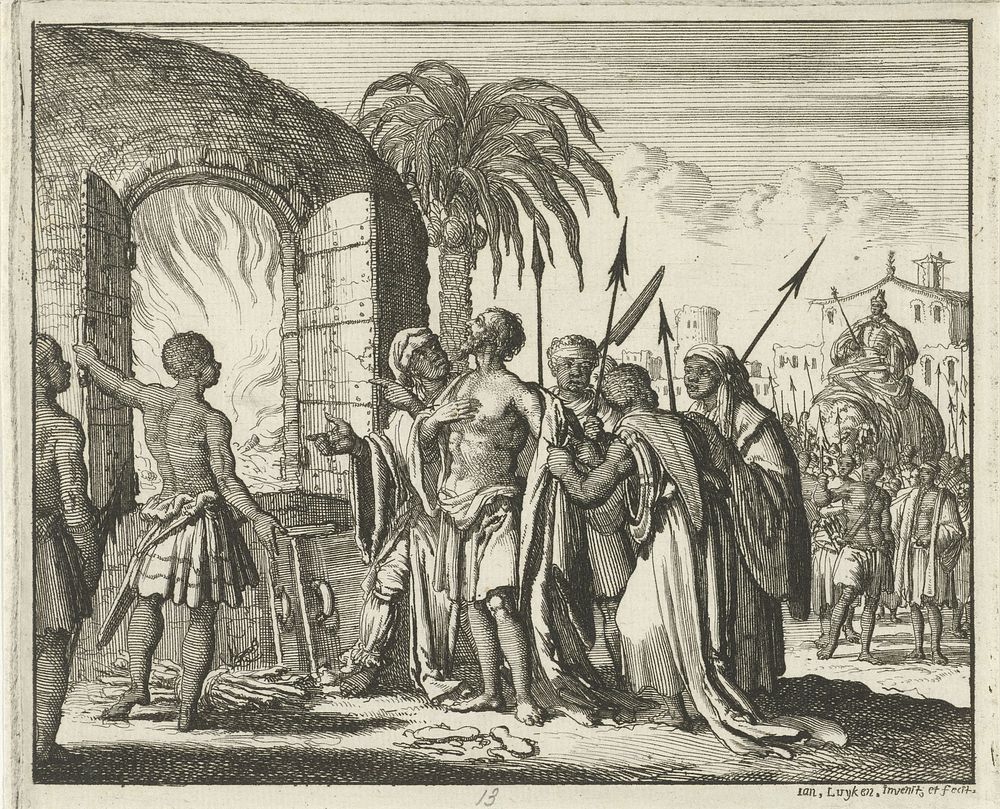 Thomas in een oven geworpen (1685) by Jan Luyken, Jan Luyken, Jacobus van der Deyster, Herman van den Bergh, Joannes Blom…