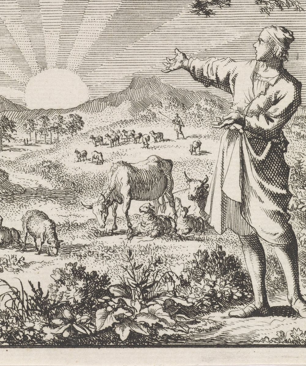 Landschap met een zonsopgang (1700) by Jan Luyken, Jan Huygen and Jacobus van Hardenberg