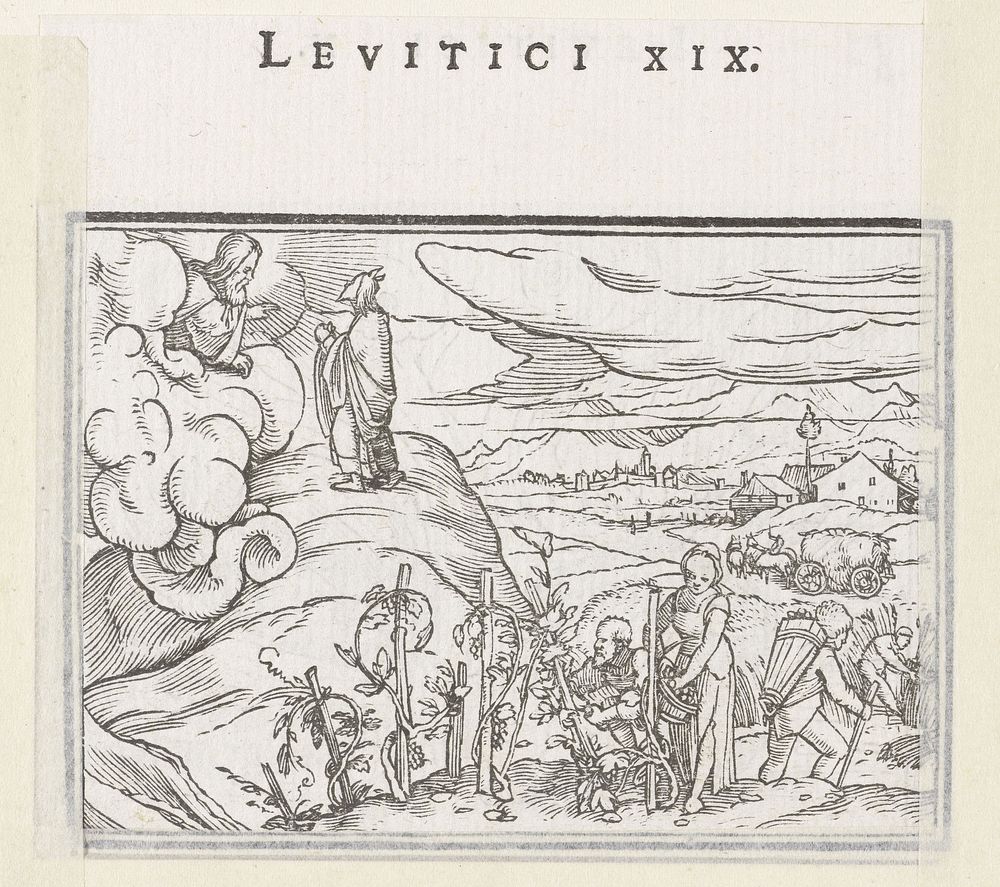 Mozes ontvangt voorschriften voor de oogst en wijnoogst (1538) by Hans Holbein II and Veit Rudolf Specklin