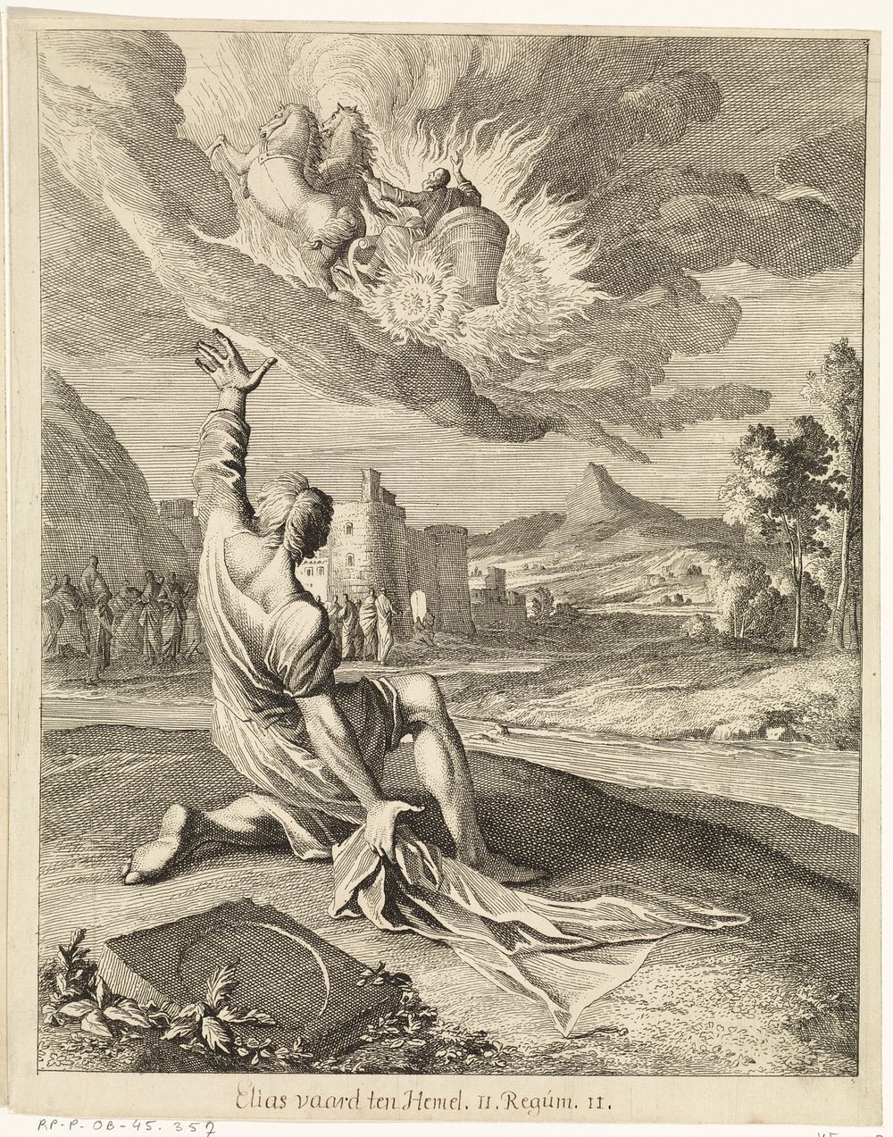 Elisa ziet de hemelvaart van Elia (1708) by Caspar Luyken and Christoph Weigel