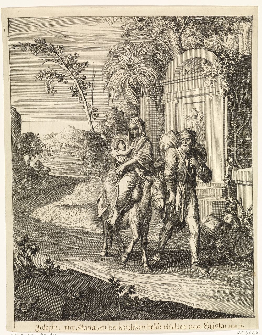 Vlucht naar Egypte (1708) by Caspar Luyken and Christoph Weigel