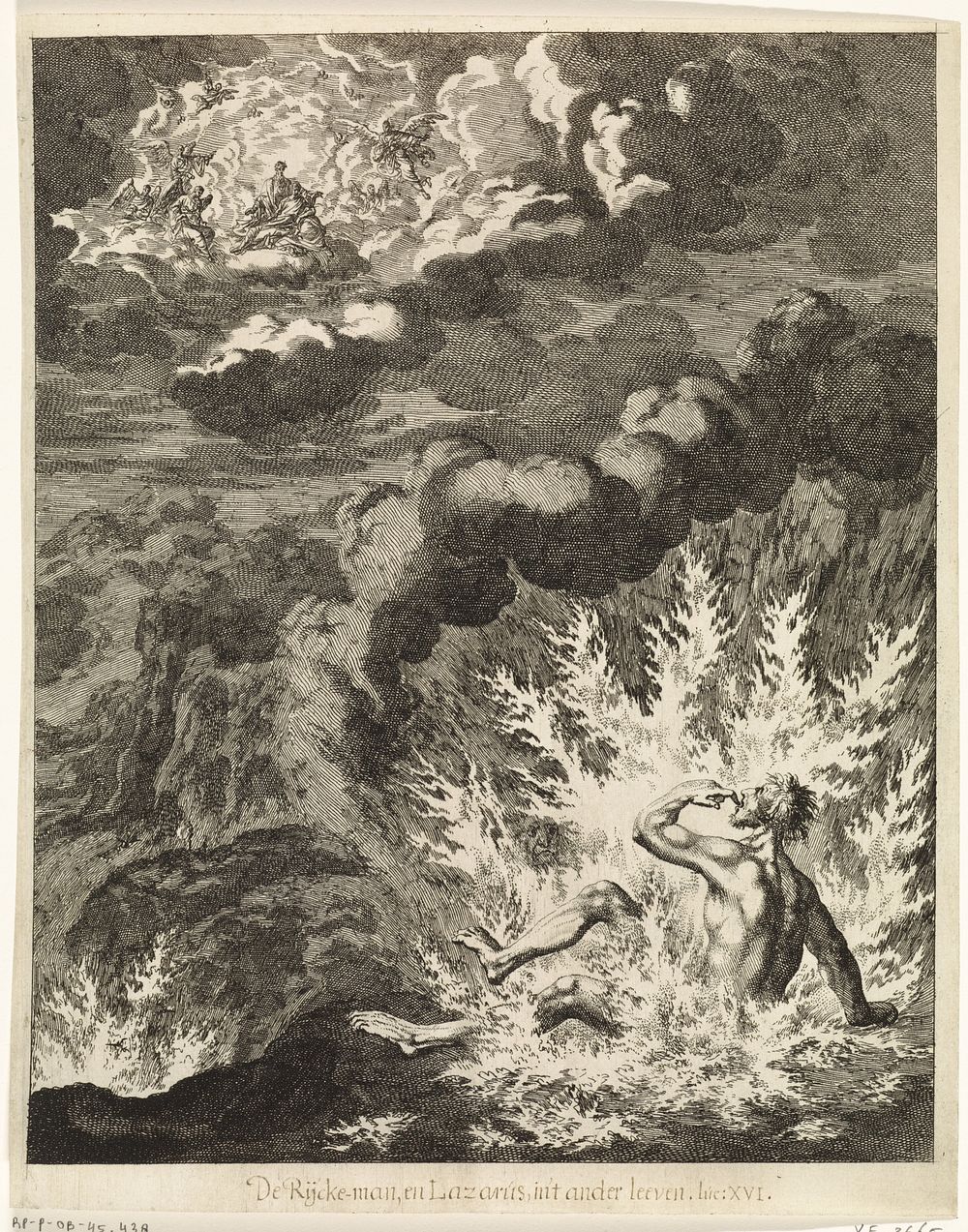 Rijke man in de hel en Lazarus in de hemel bij  Abraham (1708) by Jan Luyken and Christoph Weigel