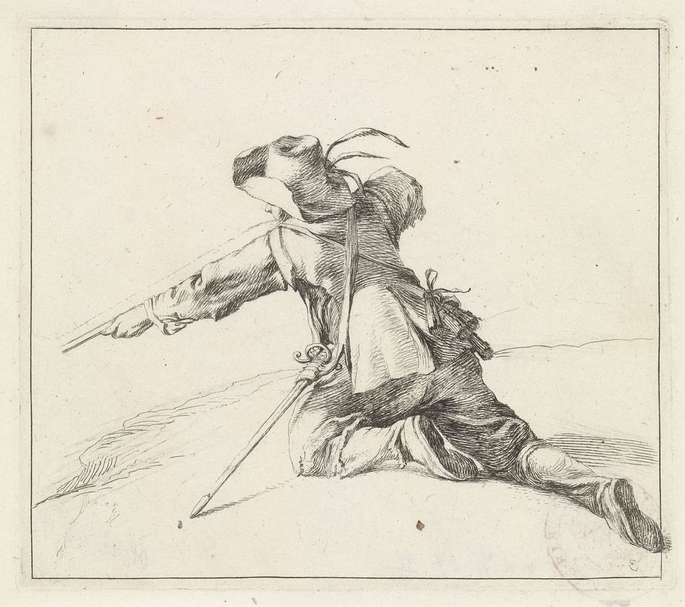 Soldaat met geweer naar links (1710 - 1717) by Dirk Maas, Philips Wouwerman and Bernard Picart