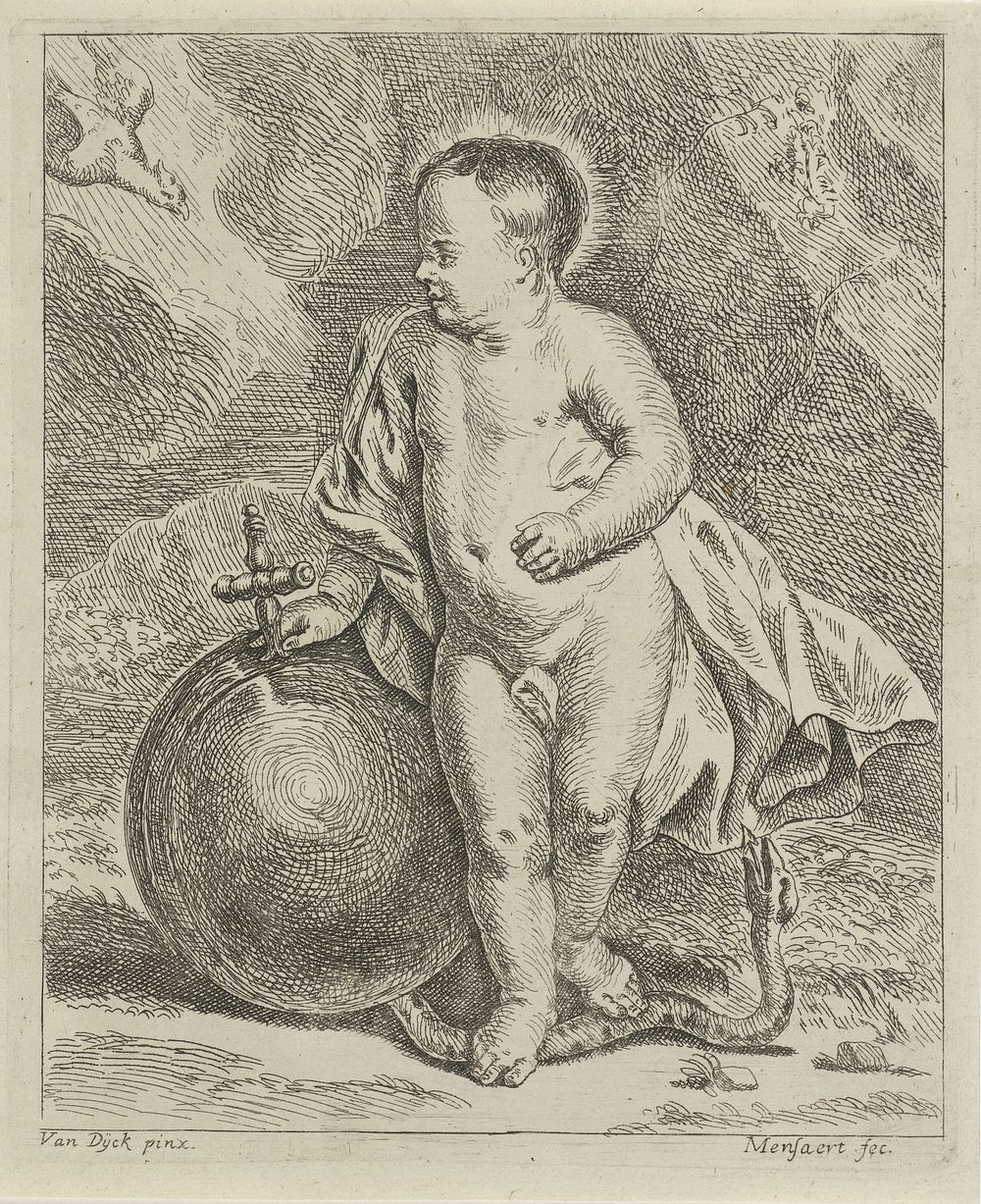 Christuskind met wereldbol en slang (c. 1721 - in or after 1777) by Guillaume Pierre Mensaert and Anthony van Dyck