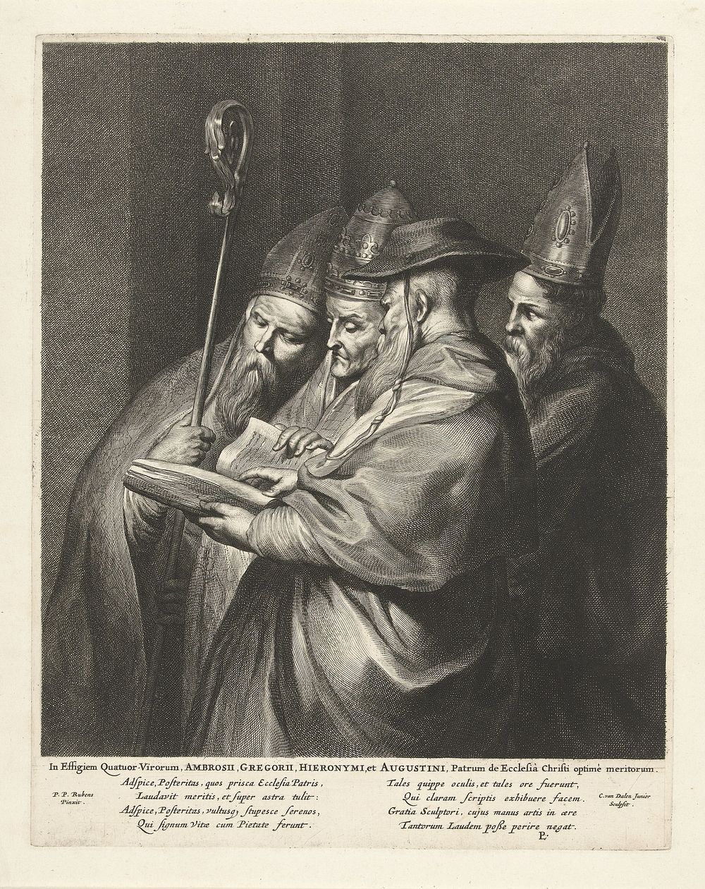 Vier kerkvaders: heiligen Ambrosius, Gregorius, Hiëronymus en Augustinus (1648 - 1664) by Cornelis van Dalen II, Peter Paul…