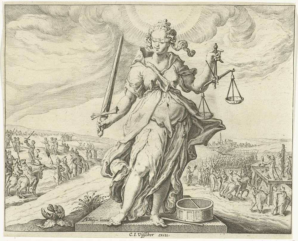 Personificatie van Rechtvaardigheid (Justitia) (1598) by Jacques de Gheyn II, Jacques de Gheyn II and Claes Jansz Visscher II