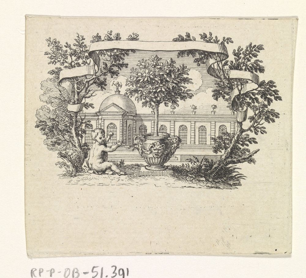Putto naast antieke vaas (1729) by Bernard Picart