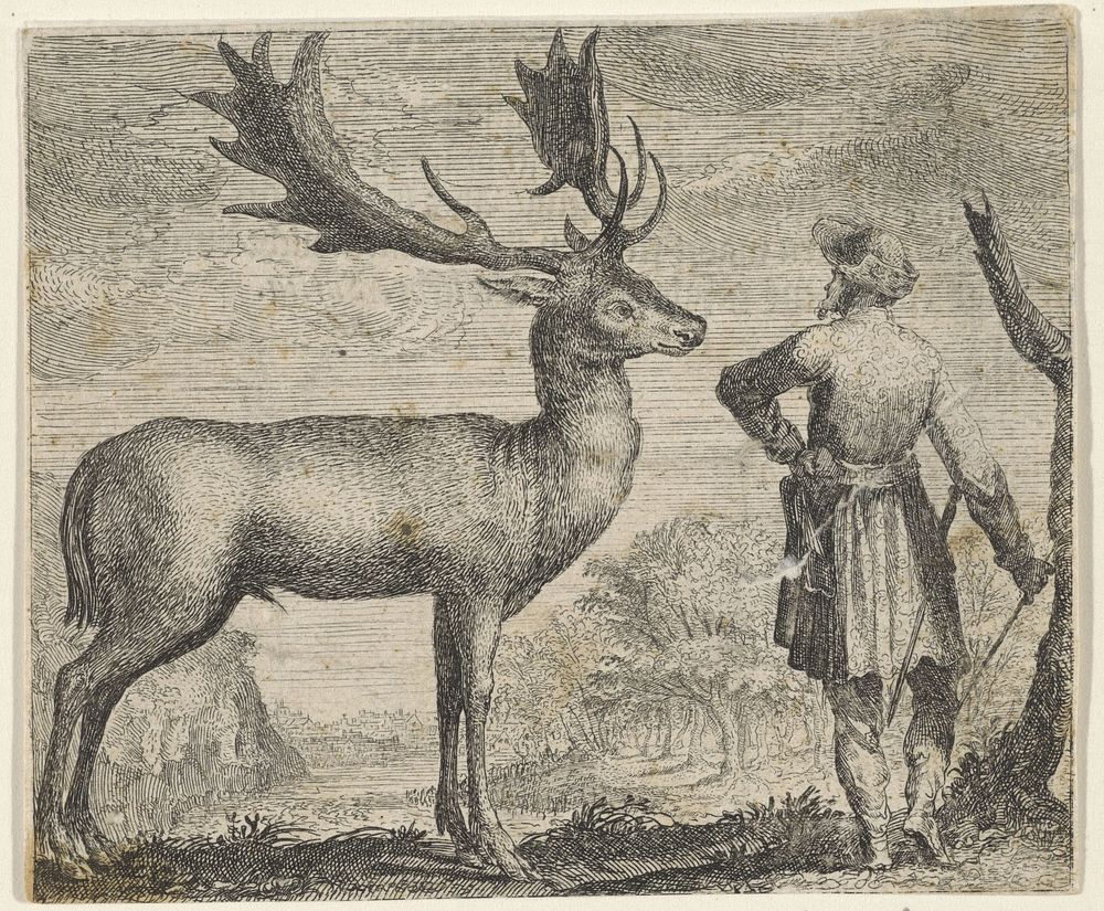 Fabel van de eland en de mens (1608) by Aegidius Sadeler II, Aegidius Sadeler II and Aegidius Sadeler II
