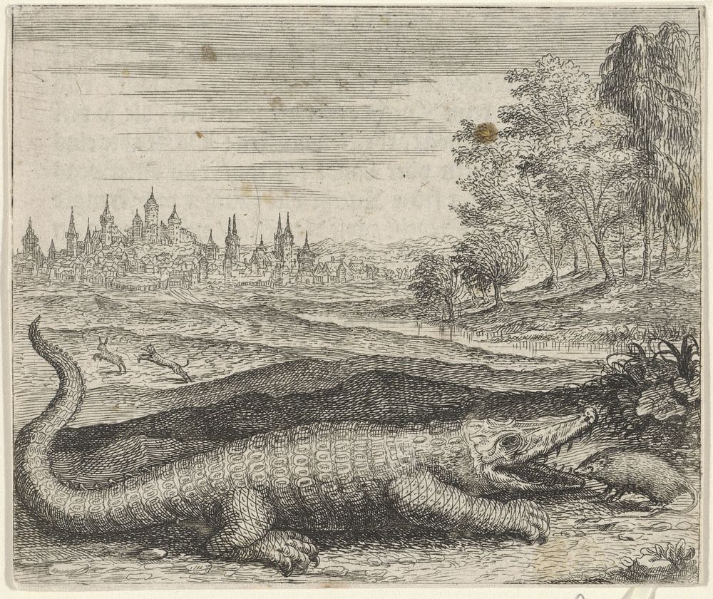 Fabel van de krokodil en mangoest (1608) by Aegidius Sadeler II, Aegidius Sadeler II and Aegidius Sadeler II