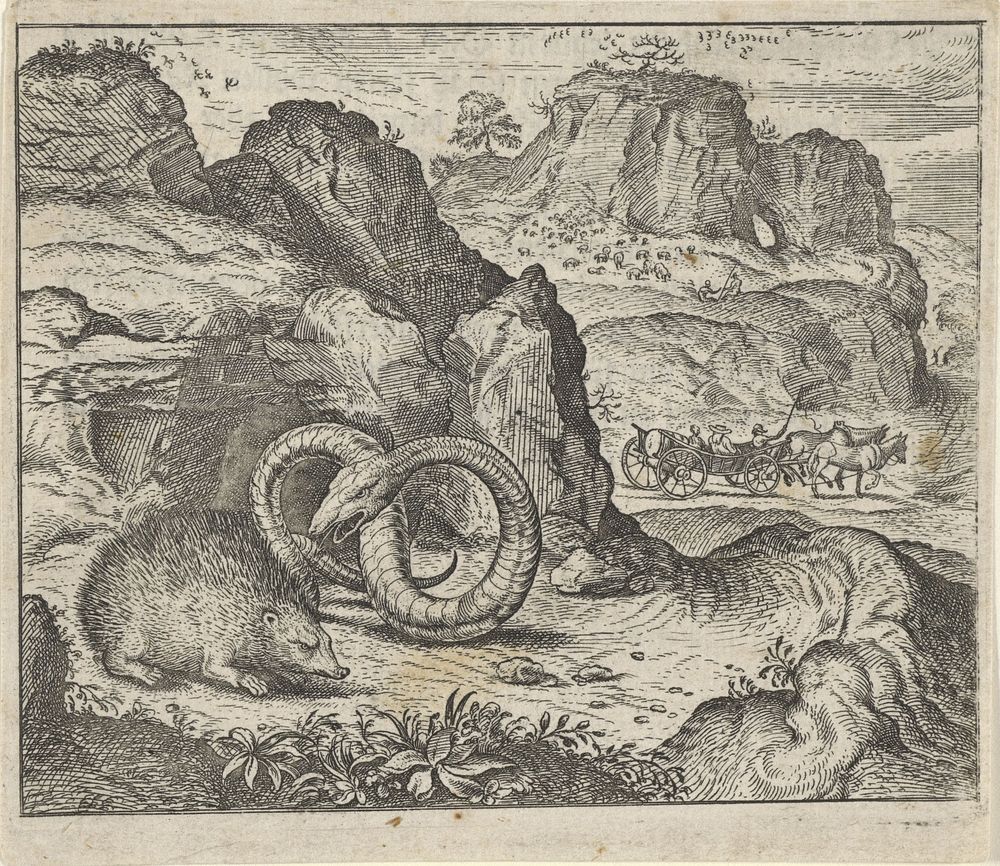 Fabel van de egel en de slang (1608) by Aegidius Sadeler II, Marcus Gheeraerts I, Marcus Gheeraerts I and Aegidius Sadeler II