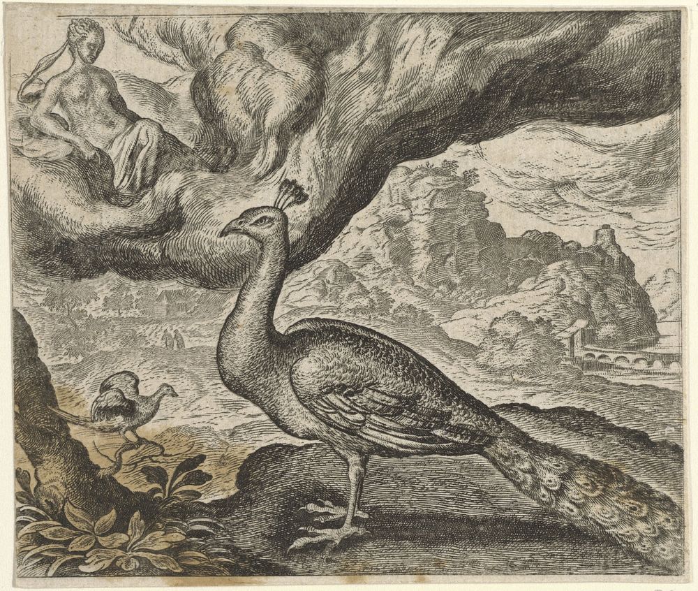 Fabel van de pauw en de nachtegaal (1608) by Aegidius Sadeler II, Marcus Gheeraerts I, Marcus Gheeraerts I and Aegidius…