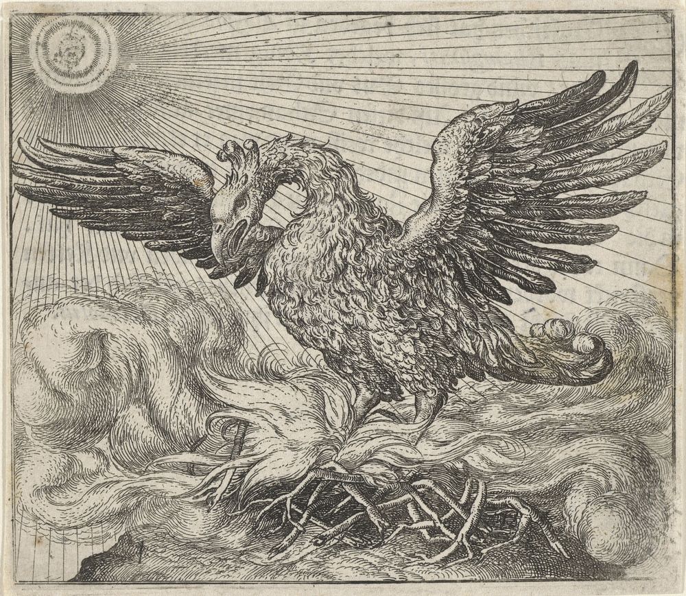 Fabel van de feniks (1608) by Aegidius Sadeler II, Marcus Gheeraerts I, Marcus Gheeraerts I and Aegidius Sadeler II