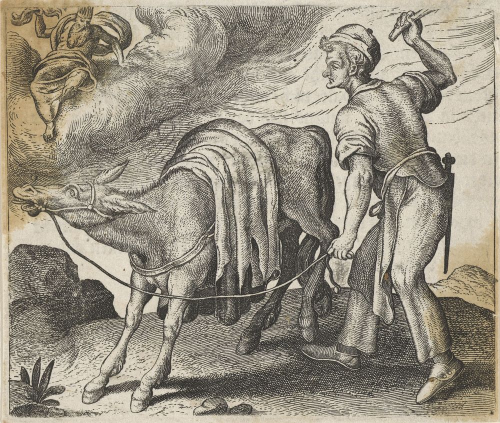 Fabel van de ezel en zijn drie meesters (1608) by Aegidius Sadeler II, Marcus Gheeraerts I, Marcus Gheeraerts I and Aegidius…