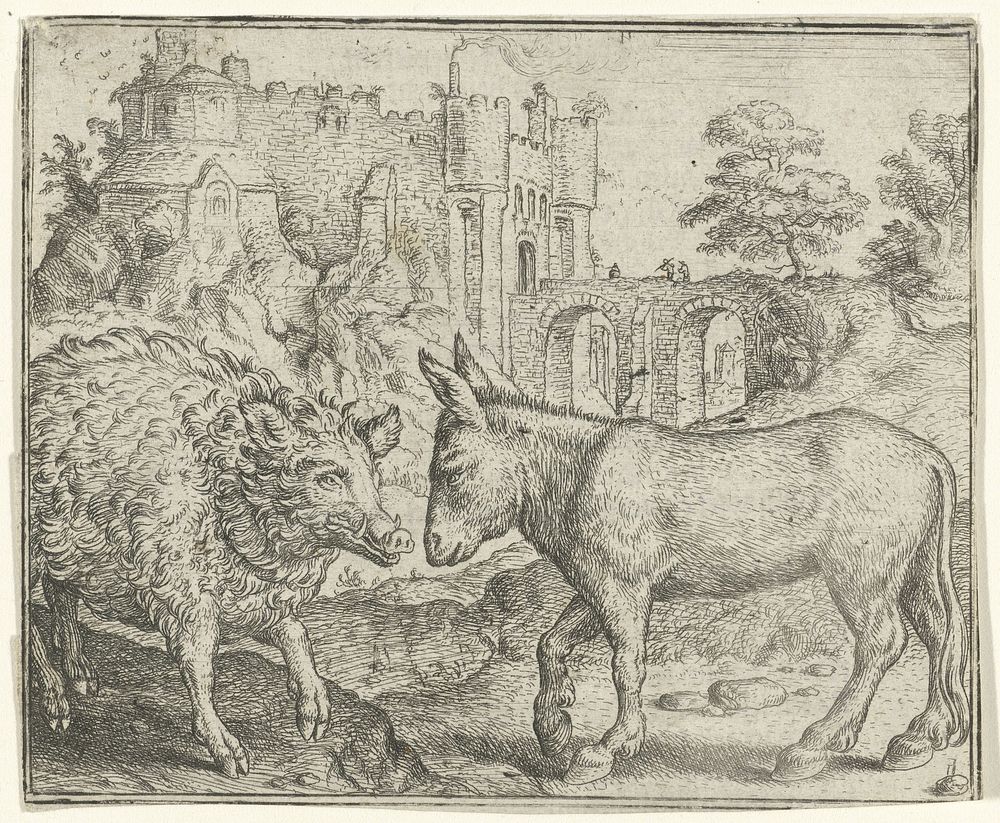 Fabel van het wilde zwijn en de ezel (1567) by Marcus Gheeraerts I, Marcus Gheeraerts I, Pieter de Clerck and Marcus…