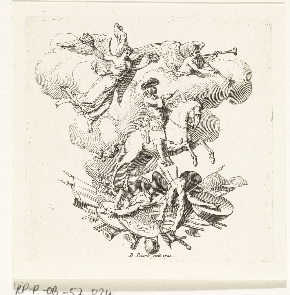 Victoria kroont een veldheer (1720) by Bernard Picart