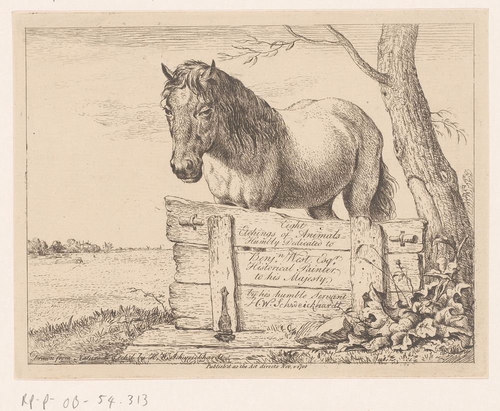 Paard achter een houten schot (1788) by Hendrik Willem Schweickhardt, Hendrik Willem Schweickhardt, Benjamin West and…