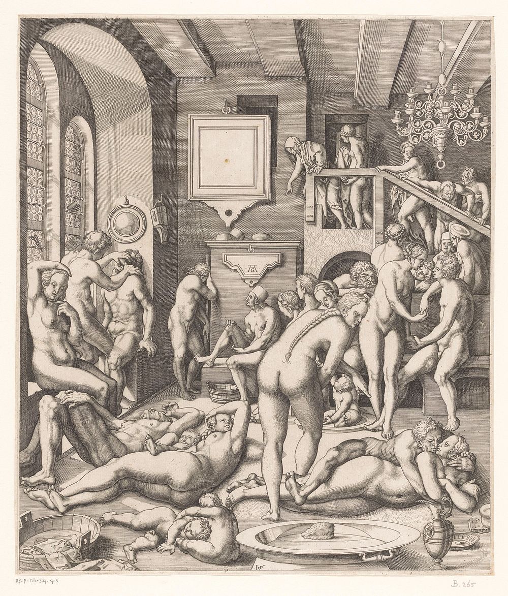 Badhuis met mannen en vrouwen (1524 - 1562) by Virgilius Solis and Heinrich Aldegrever