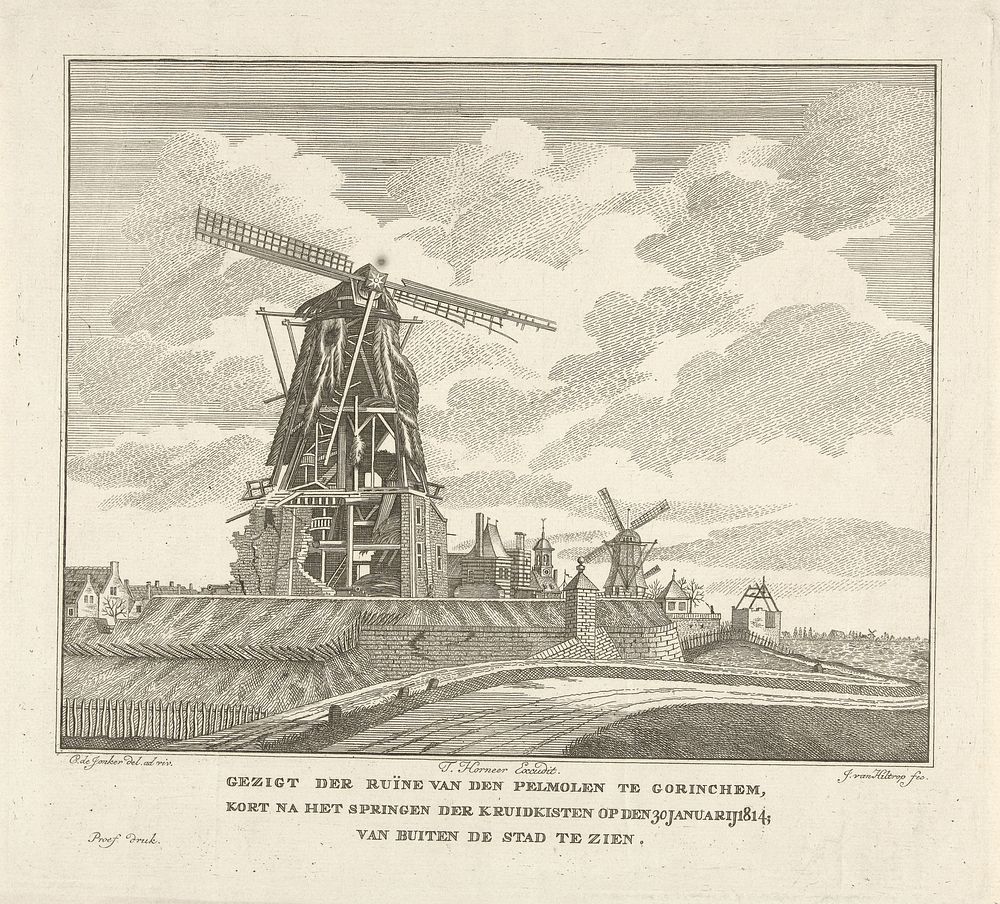 Ruïne van de pelmolen te Gorinchem (1814 - 1816) by Johannes van Hiltrop, Cornelis de Jonker and Teunis Horneer II