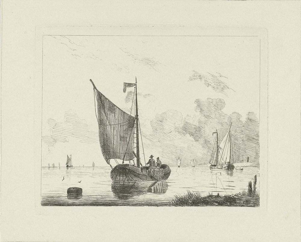 Vissersboot met twee vissers (1832 - 1880) by Willem Gruyter jr