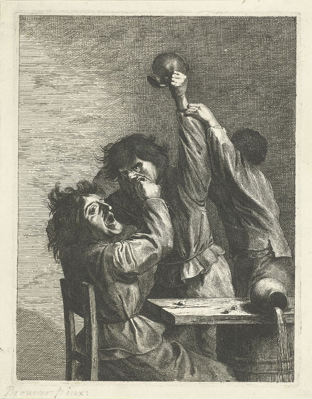 Herberginterieur met vechtende boeren (1679 - 1728) by Johannes Gronsveld and Adriaen Brouwer