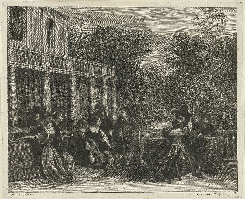 Musicerend gezelschap op bordes (1679 - 1728) by Johannes Gronsveld, Gerard Pietersz van Zijl and Johannes Gronsveld