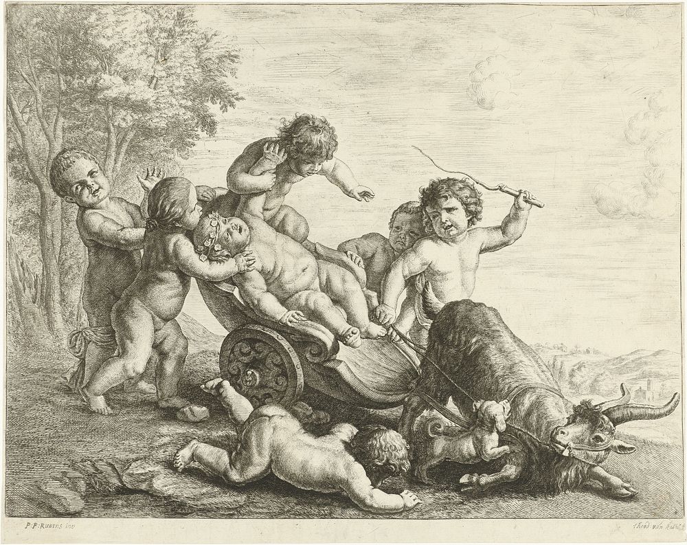 Putti met bokkenwagen (1679 - 1728) by Johannes Gronsveld and Peter Paul Rubens