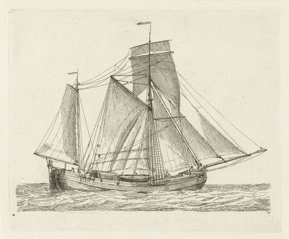 Tweemaster met sloep aan boord (1789) by Gerrit Groenewegen