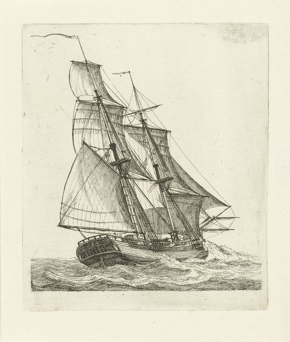 Tweemaster op hoge golven (1790) by Gerrit Groenewegen