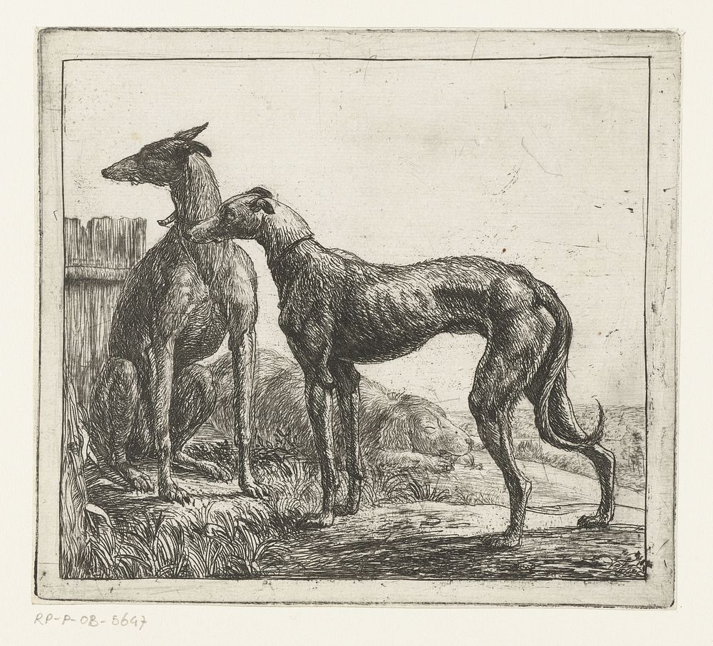 Twee hazewindhonden (1610 - 1653) by Simon de Vlieger and Simon de Vlieger