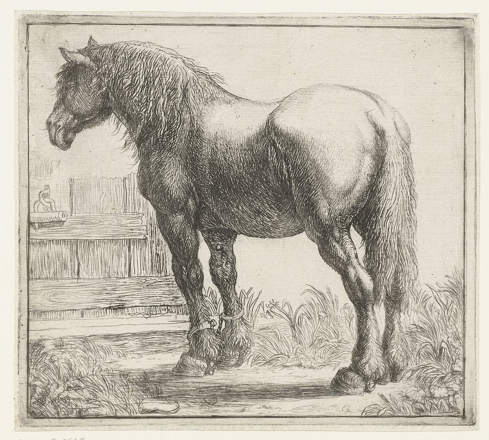 Werkpaard bij een hek (1610 - 1653) by Simon de Vlieger and Simon de Vlieger