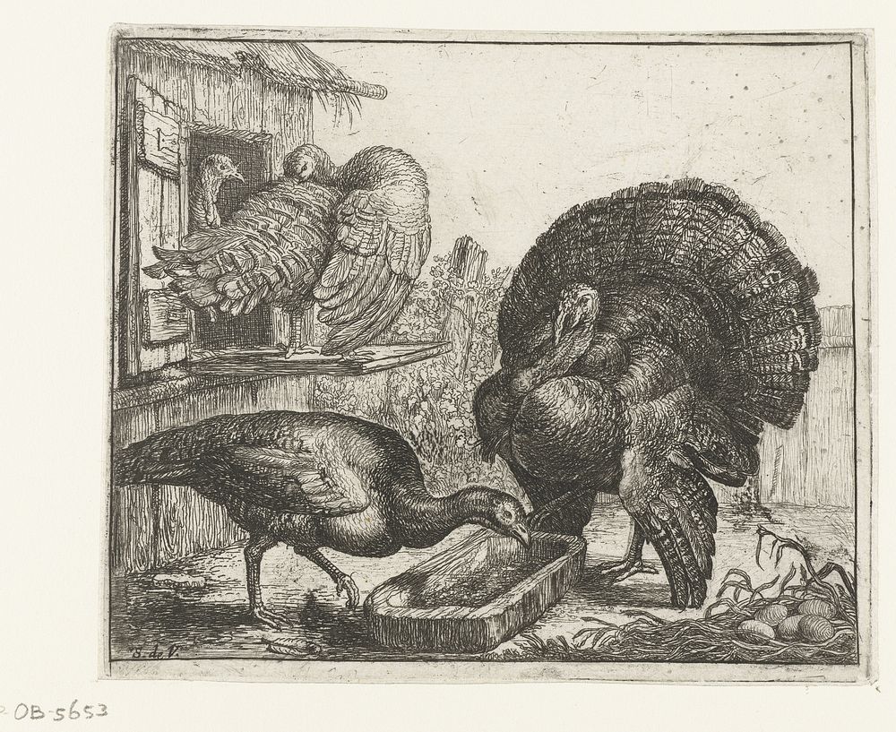 Vier kalkoenen (1610 - 1653) by Simon de Vlieger and Simon de Vlieger