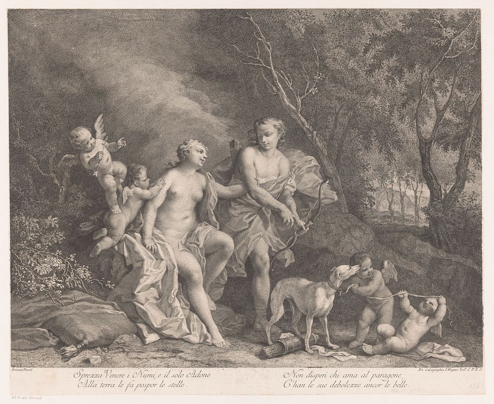 Venus en Adonis als geliefden met vier putti (1739 - 1780) by Joseph Wagner, Jacopo Amigoni, Joseph Wagner and Senaat van…