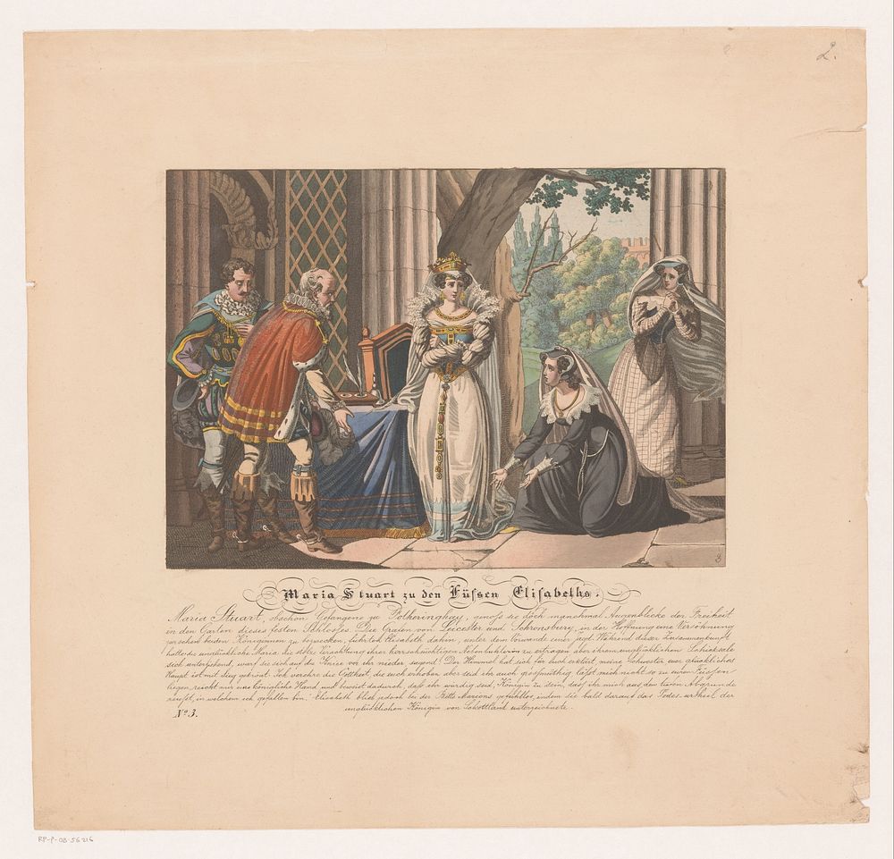 Maria I Stuart geknield voor koningin Elizabeth (1800 - 1899) by Wolf graveur