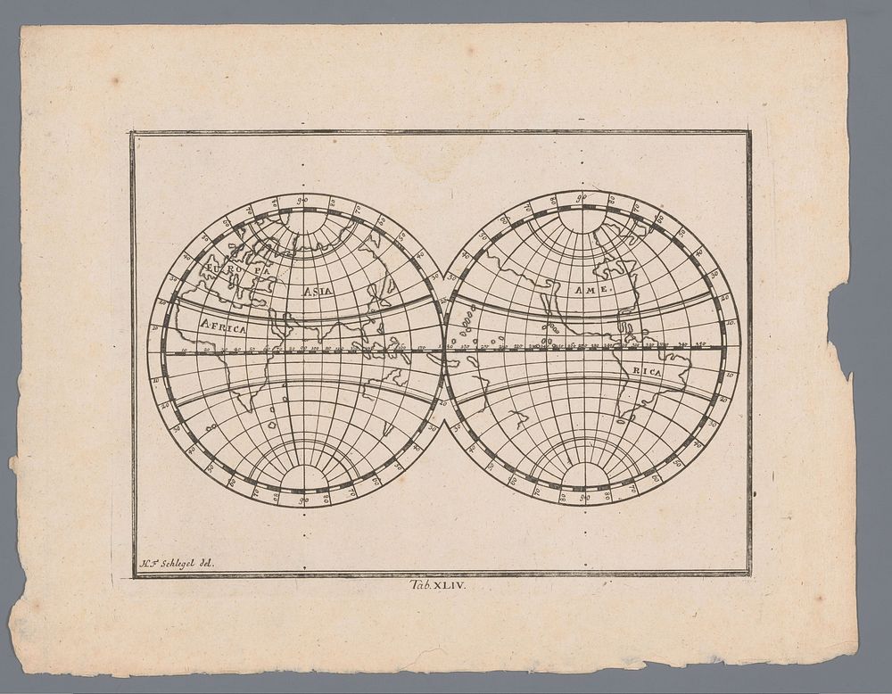 Wereldkaart (1774) by anonymous, H F Schlegel and Siegfried Lebrecht Crusius