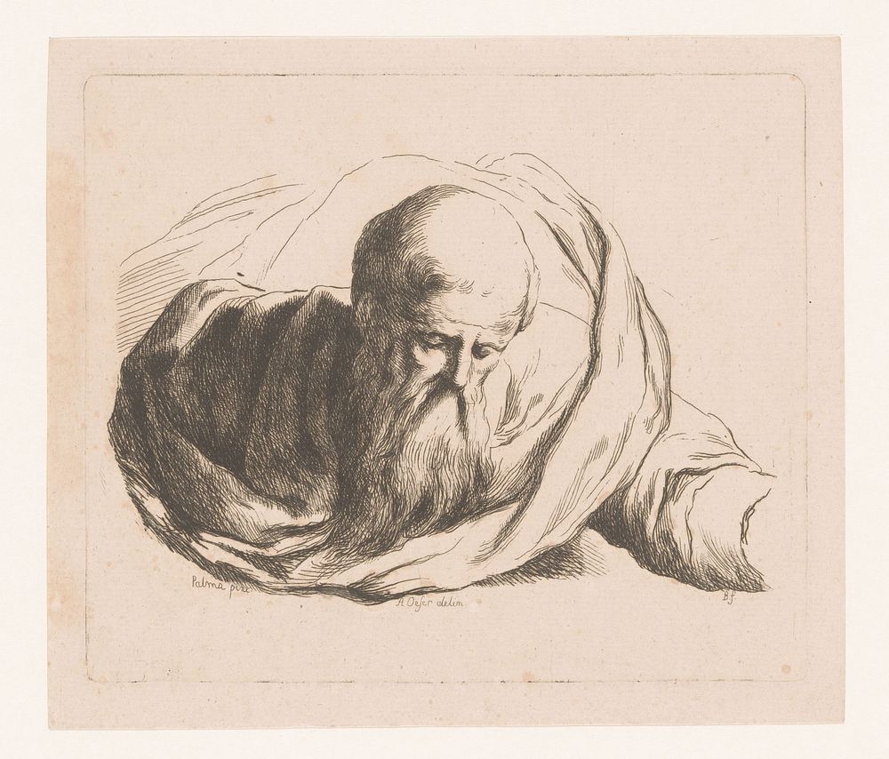 Buste van een oude man met baard en omgeslagen mantel (1727 - 1799) by Monogrammist B Italië, Adam Friedrich Oeser and Palma