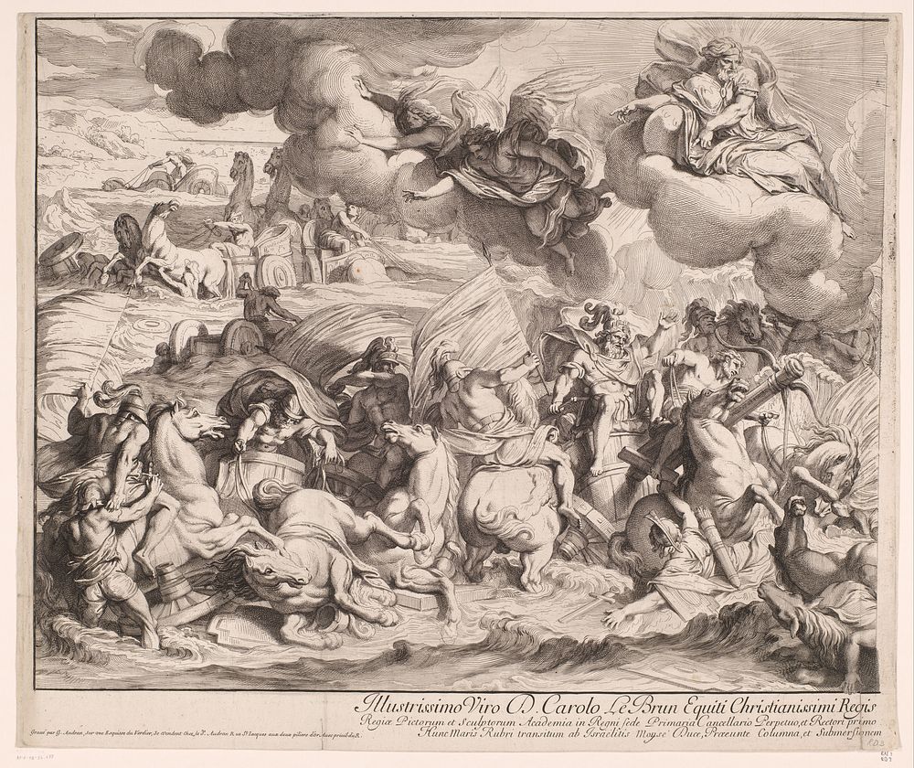 Doortocht door de Rode Zee (linkerdeel) (1676) by Gérard Audran, François Verdier, Gérard Audran, Lodewijk XIV koning van…