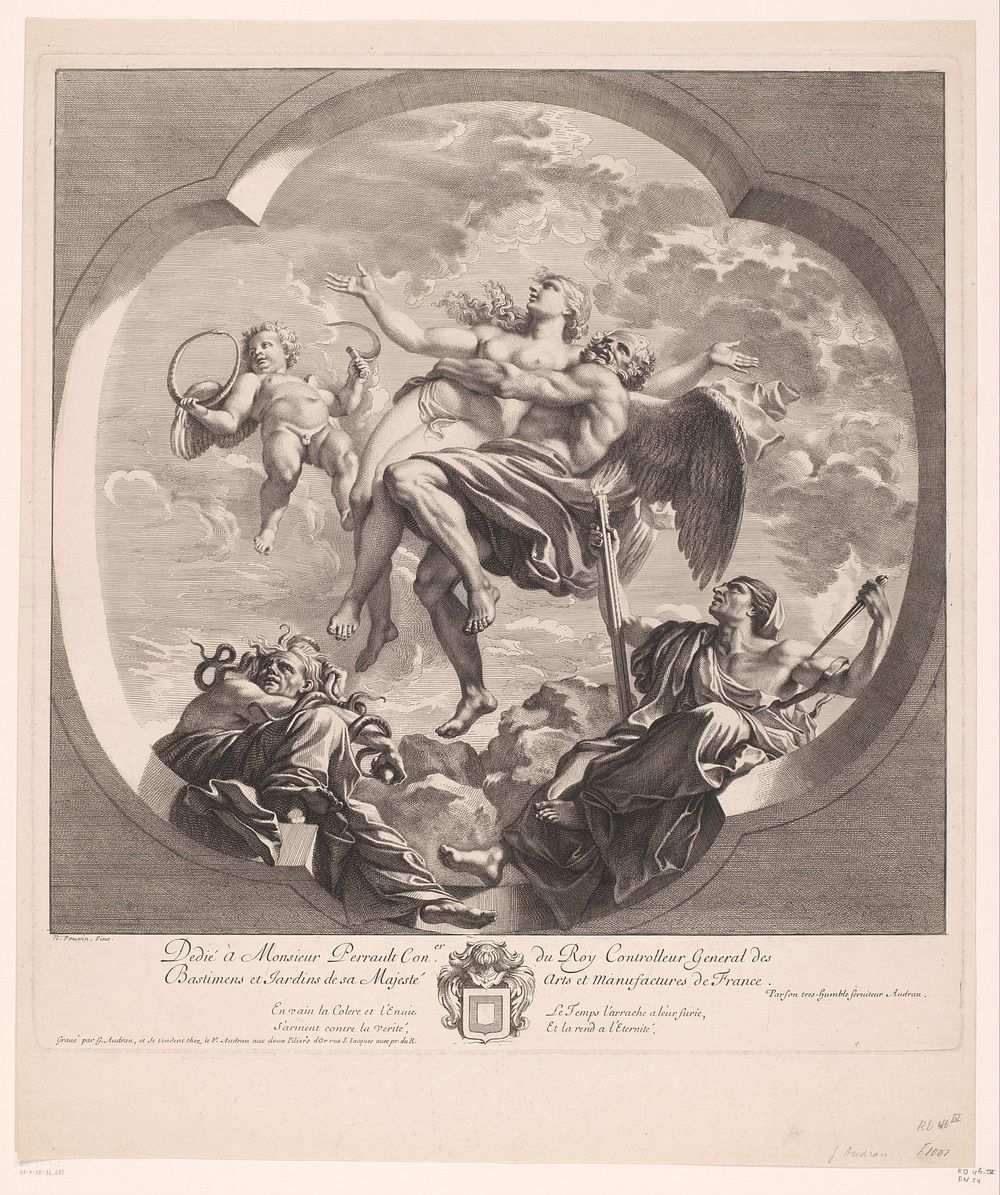 Personificatie van de Tijd die de Waarheid onthult (1650 - 1703) by Gérard Audran, Nicolas Poussin, Gérard Audran, Lodewijk…