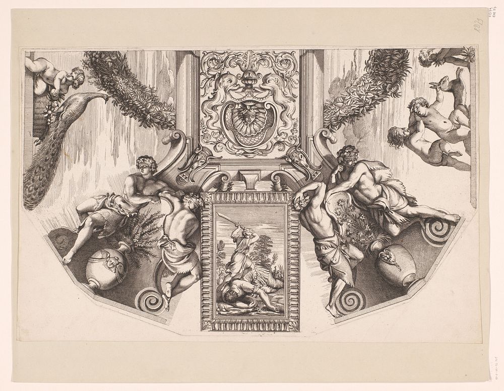 David vermoordt Goliath (1668) by Gérard Audran, Pietro da Cortona and Lodewijk XIV koning van Frankrijk
