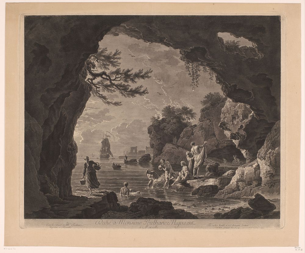Baadsters bij de ingang van een grot (c. 1757) by Jean Joseph Baléchou, Claude Joseph Vernet, Jean Joseph Baléchou, Jean…